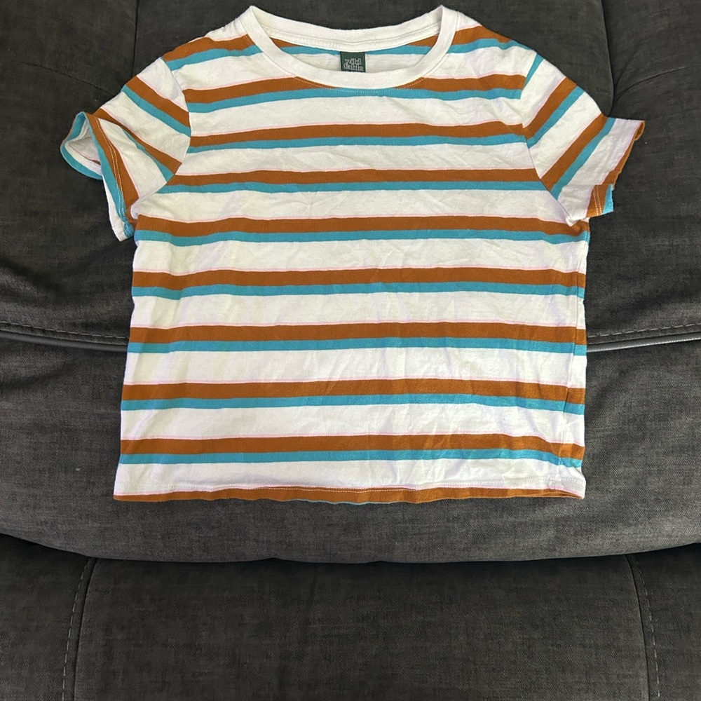Brown, White, and Teal Striped crop top